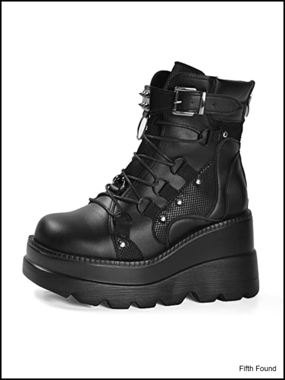 Faux Leather Platform Combat Ankle Boots Lace Up Side Zip Chunky Heel